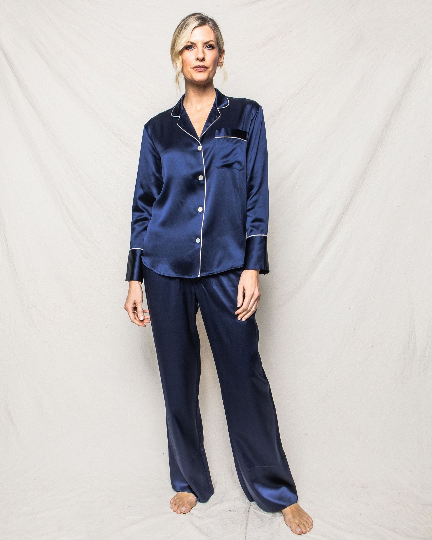 Navy blue 2025 silk pajama set