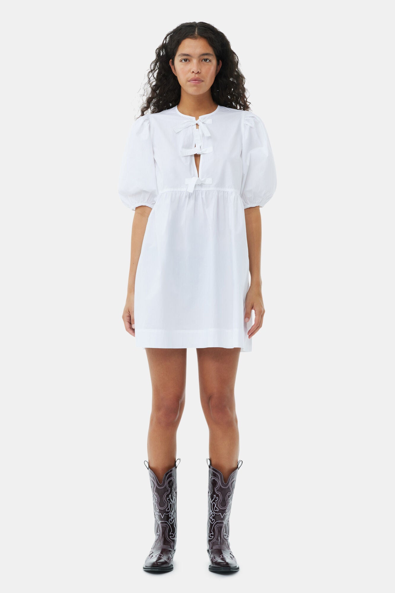 Cotton Poplin Tie String Mini Dress