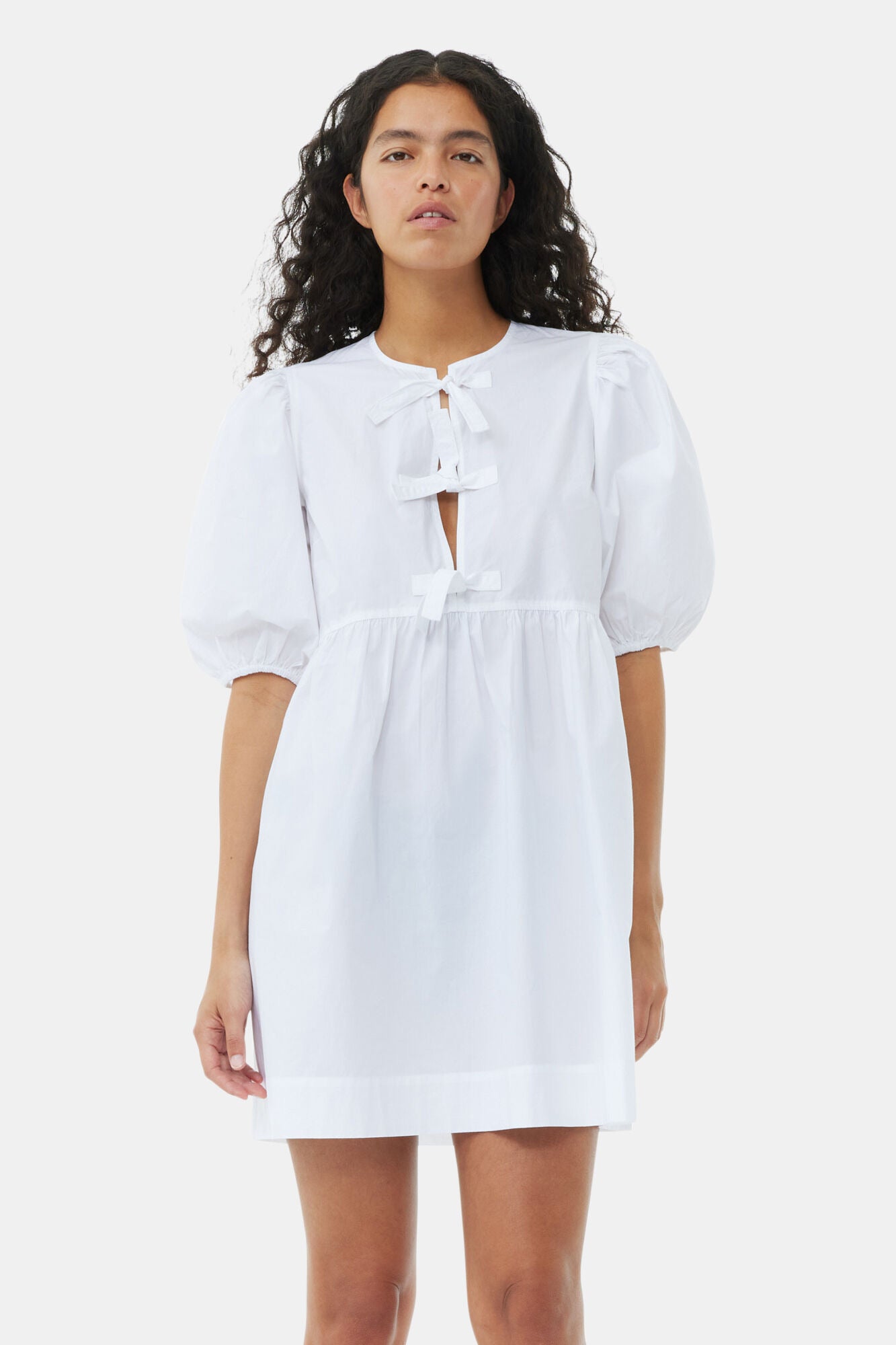 Cotton Poplin Tie String Mini Dress