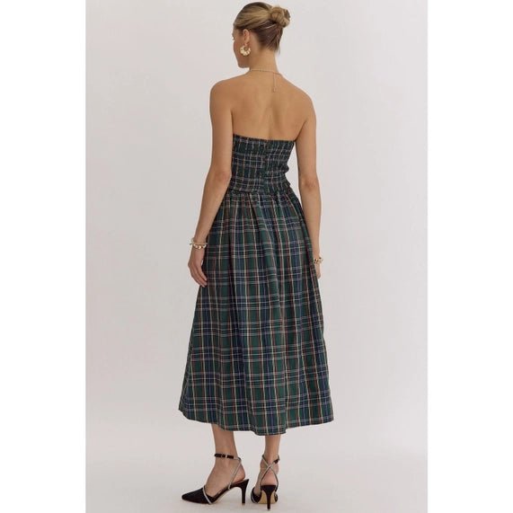 Caroline Plaid Strapless Midi Dress - Frock Shop