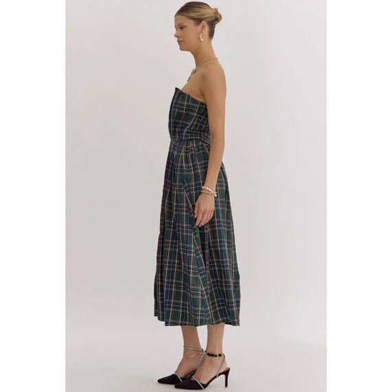 Caroline Plaid Strapless Midi Dress - Frock Shop