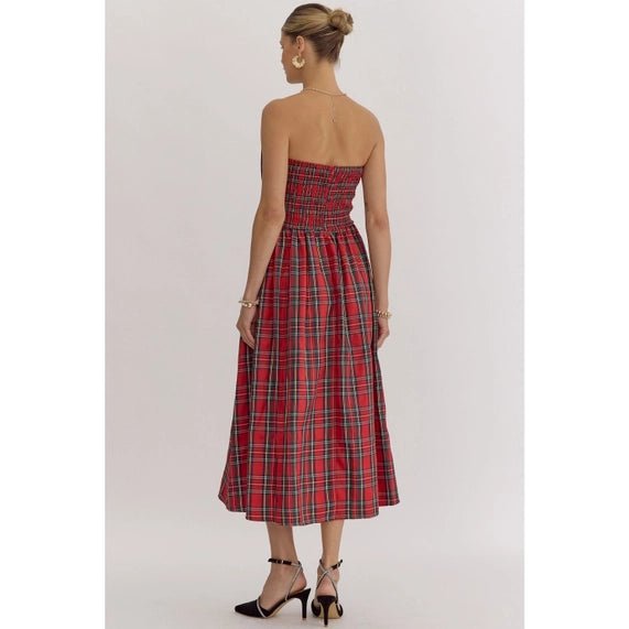 Caroline Plaid Strapless Midi Dress - Frock Shop