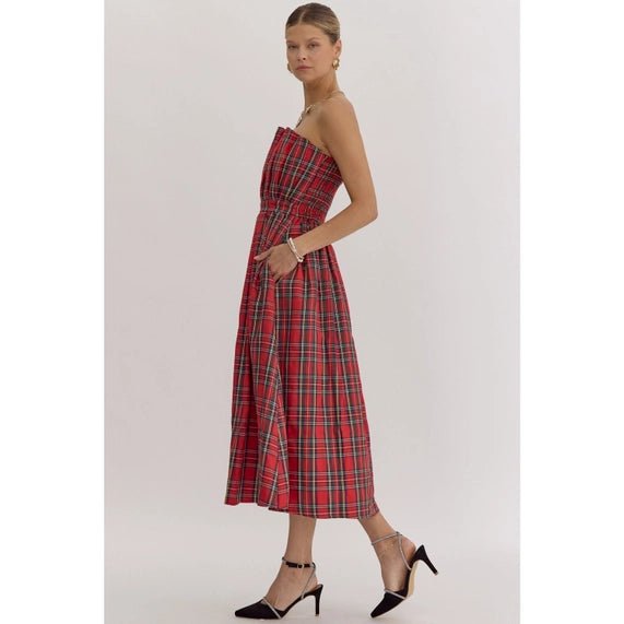 Caroline Plaid Strapless Midi Dress - Frock Shop