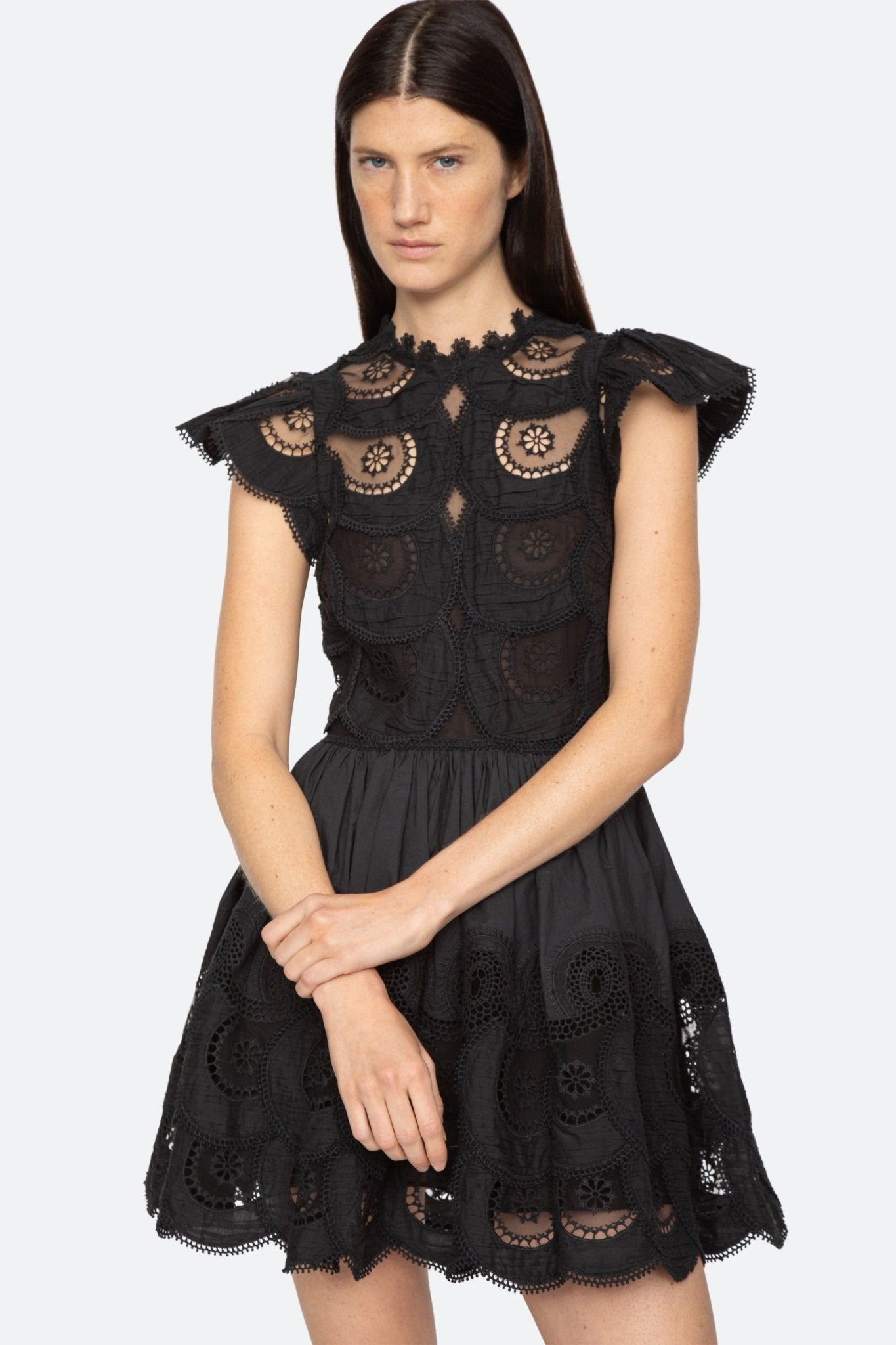 Sea New York Drea Embroidery Flutter Sleeve Dress - Frock Shop