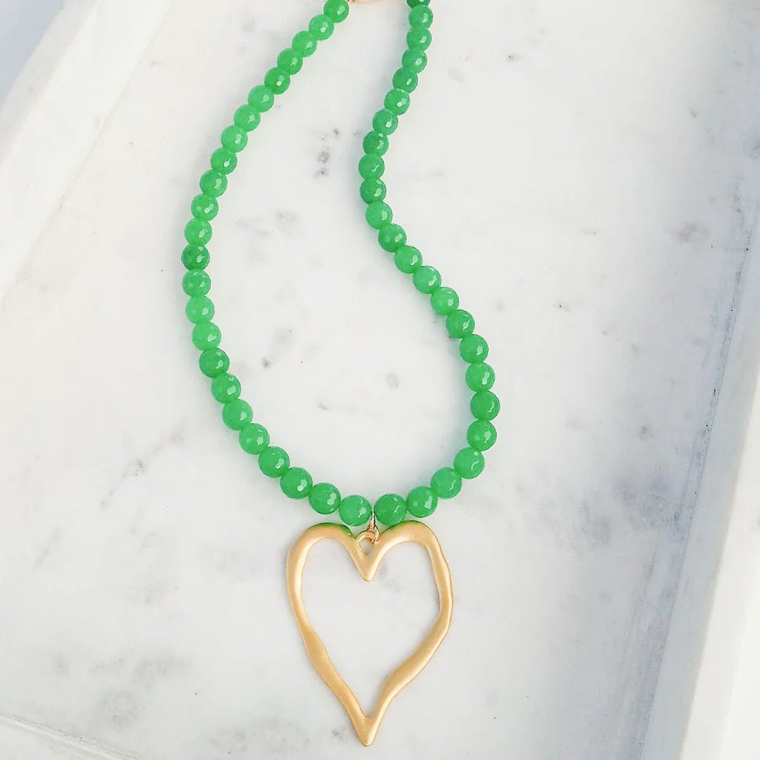 Gemstone Beaded Necklace w/ XL Heart - Frock Shop