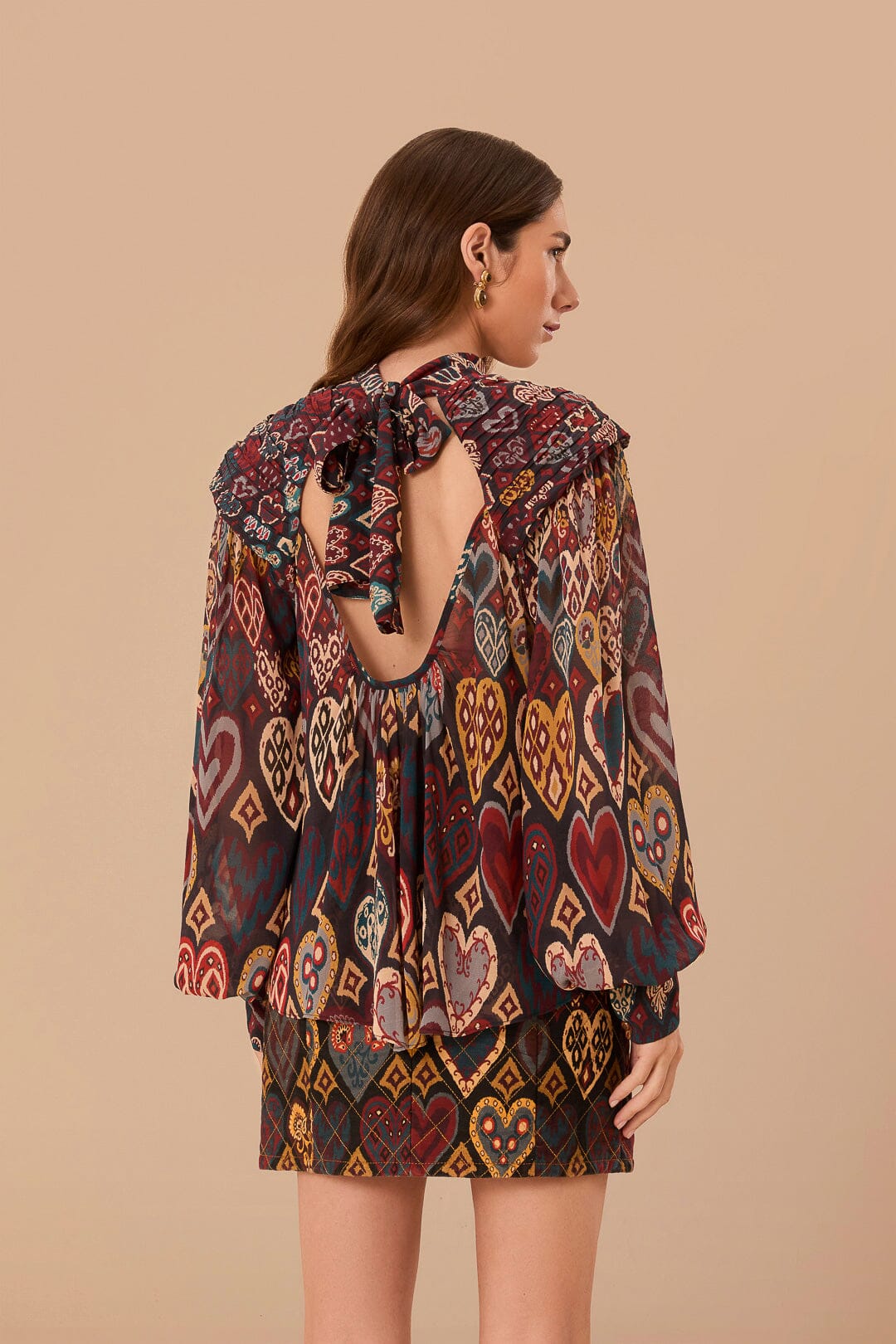 Farm Rio Hearts Ikat Black Blouse - Frock Shop