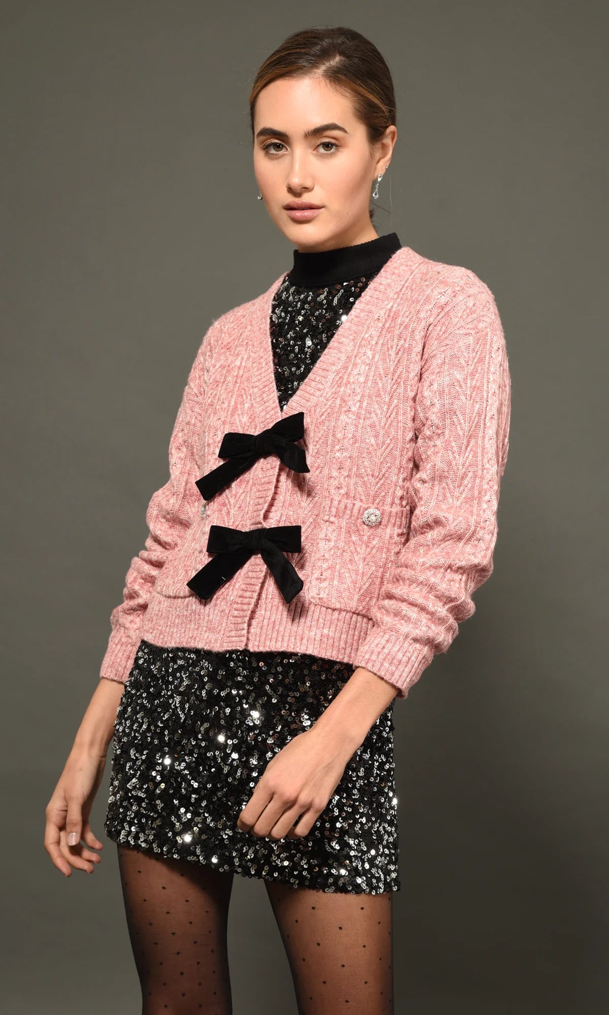 Lauren Bow Front Jeweled Cardigan - Frock Shop