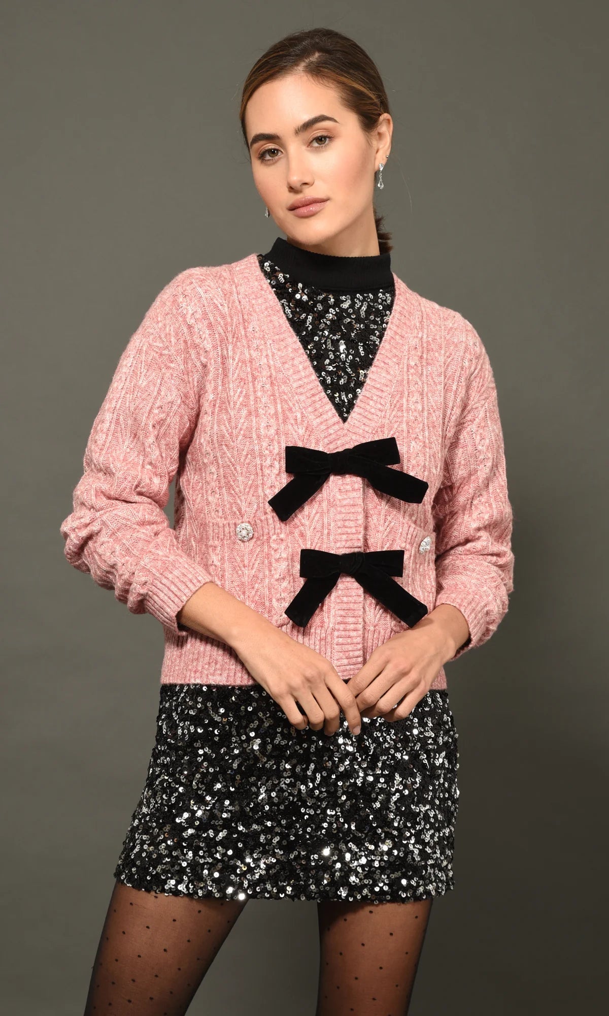 Lauren Bow Front Jeweled Cardigan - Frock Shop