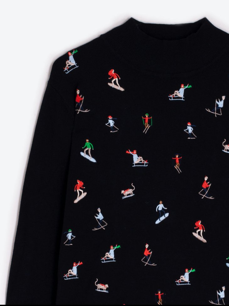 Skier Embroidered Pullover - Frock Shop