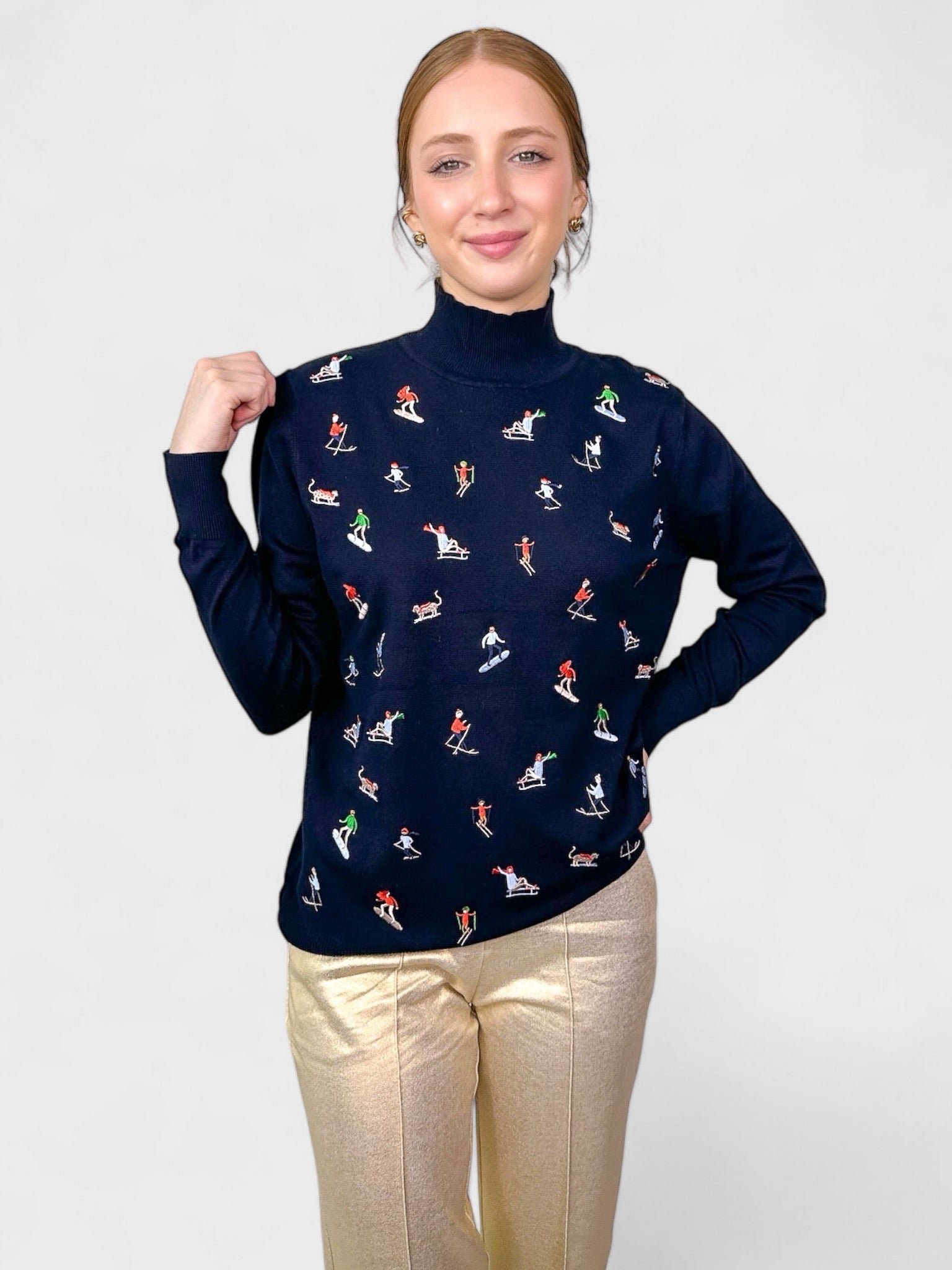 Skier Embroidered Pullover - Frock Shop