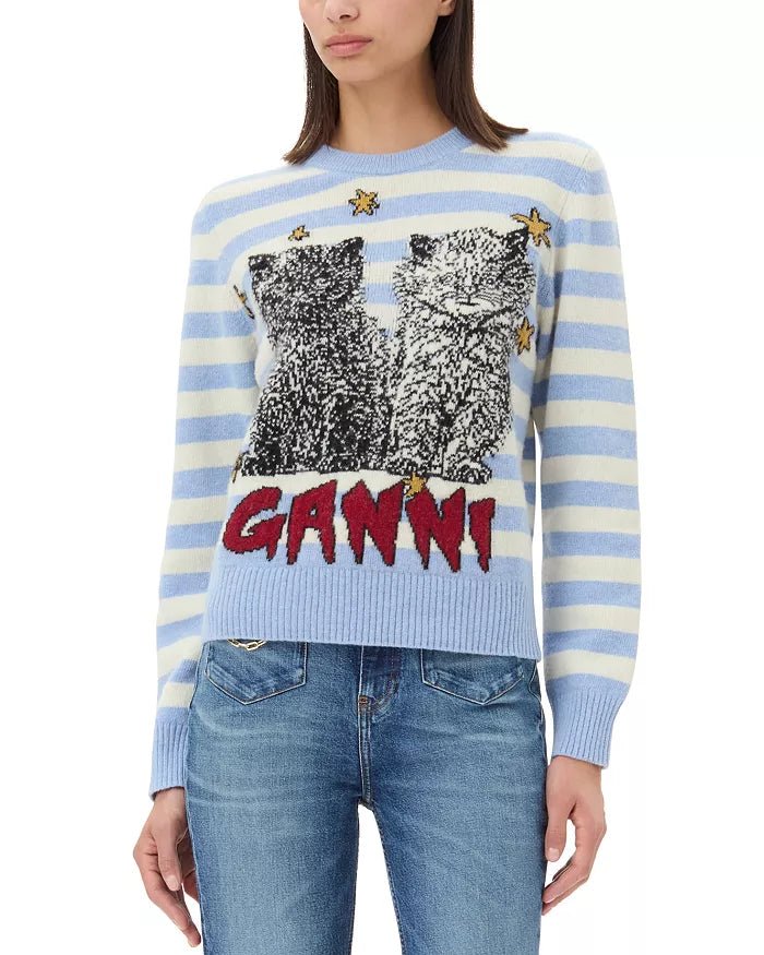 Striped Graphic Mix Cats Sweater - Frock Shop