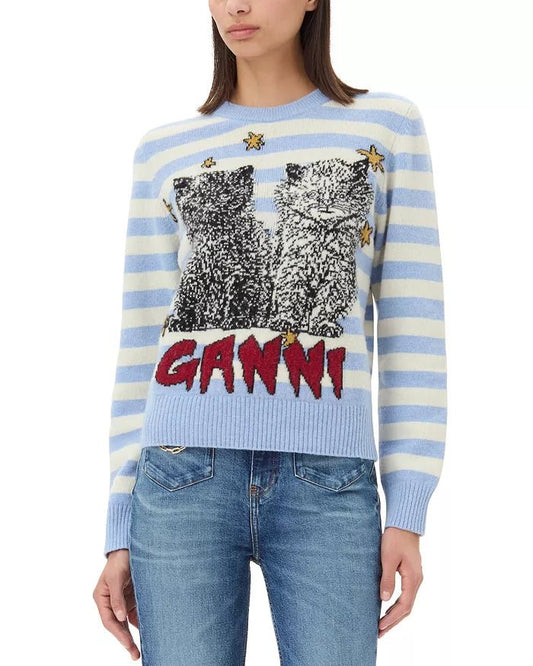 Striped Graphic Mix Cats Sweater - Frock Shop