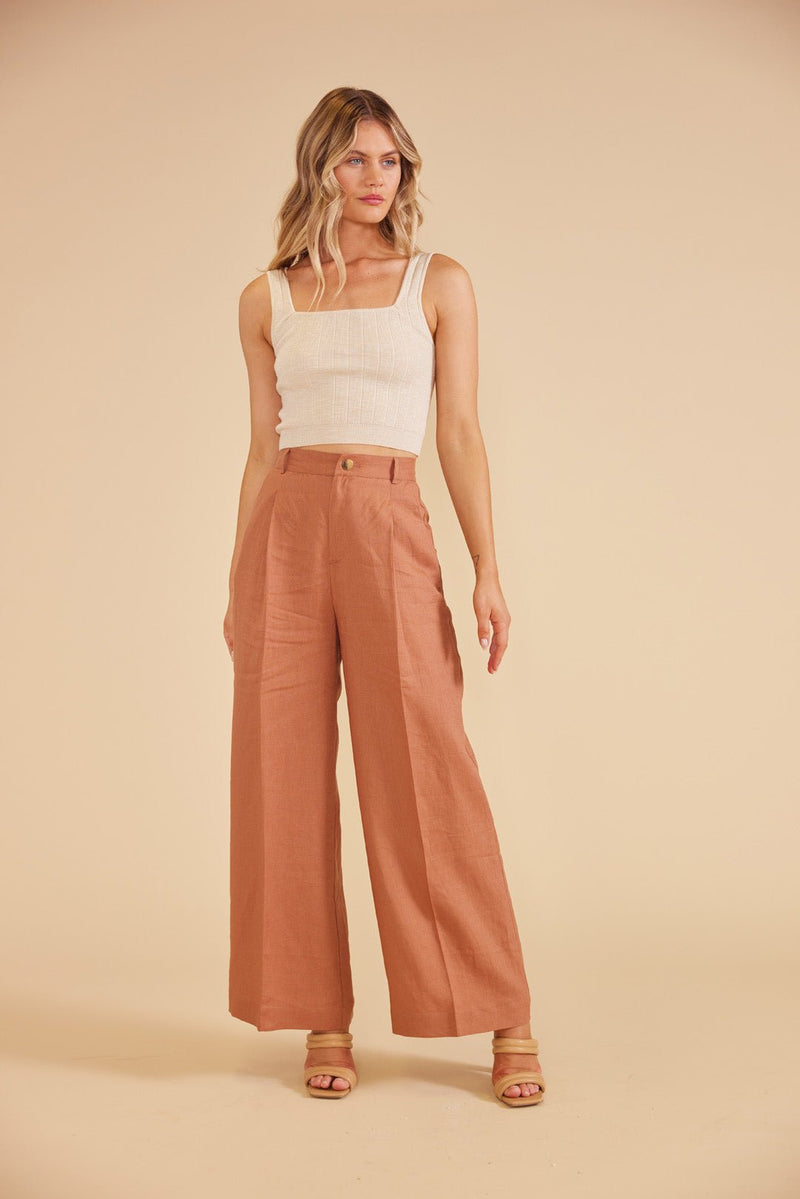 Curiosity Brick Red Wide-Leg Cropped Pants, 48% OFF
