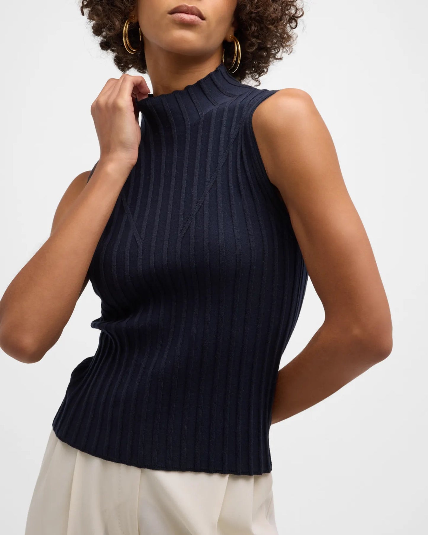 Esma Ribbed Mock Neck Sleeveless Sweater - Frock Shop