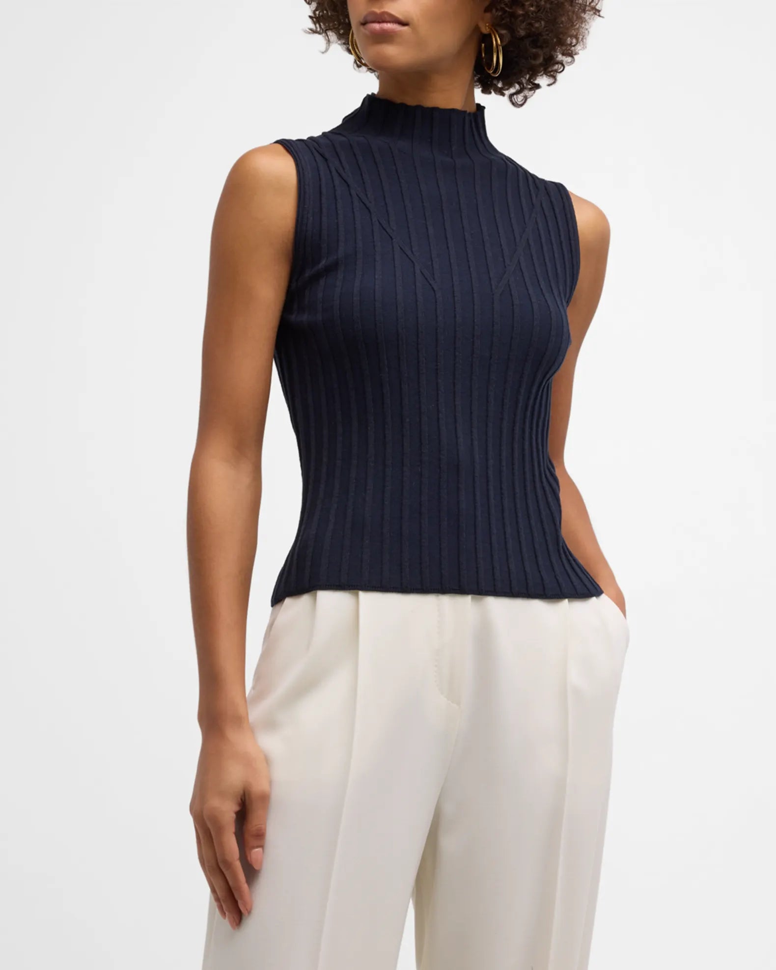 Esma Ribbed Mock Neck Sleeveless Sweater - Frock Shop